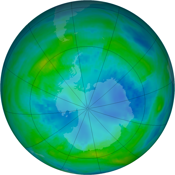 Antarctic ozone map for 22 April 1989